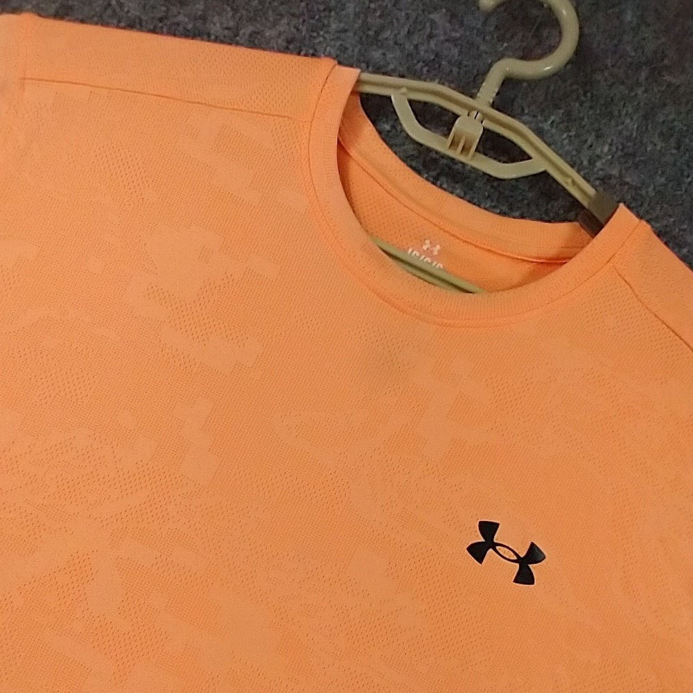 Under Armour Mens Orange Camo Mesh Performance T-Shirt Loose Fit Large LG